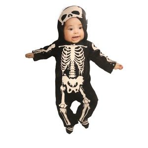 🆕 Infant Skeleton 🎃 Hooded Halloween Jumpsuit, Size 6-12 Months